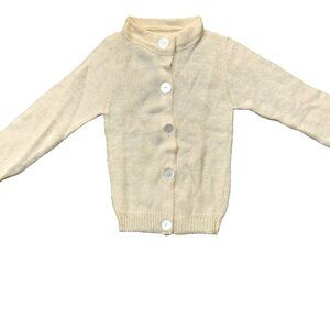 Vintage 1940s-1950s Cream Mock Neck Long Sleeve Cardigan Sweater Big Buttons XXS